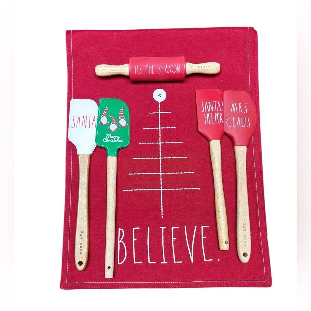 Rae Dunn Embroidered Christmas Table Runner with Spatulas and mini rolling pin